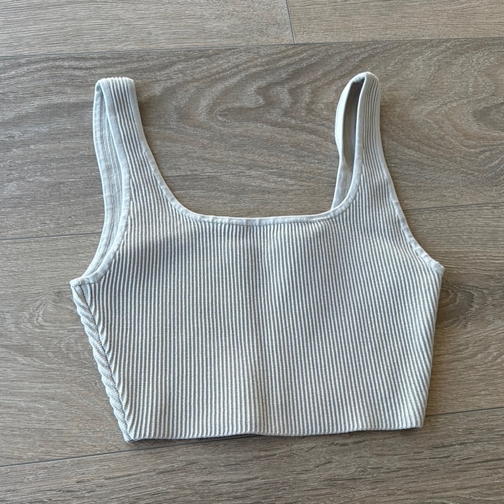 Babaton Tan Ribbed Crop Tank Top - Aritzia